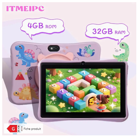 ITMEIPC Tablette Android 14 de 7 pouces avec 4 Go de RAM (2 Go + 2 Go extensible) et 32 Go de stockage